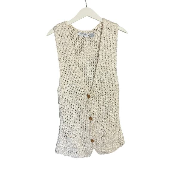 Vintage Liz Claiborne Hand-Knit Vest Neutral 90s Boho Women’s S - Picture 2 of 6